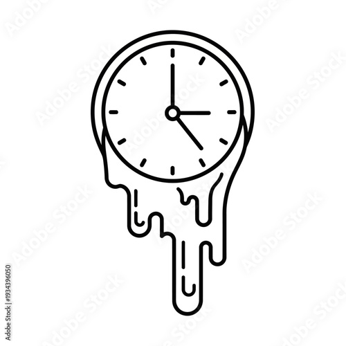Melting Clock Icon: Surrealism, Time Distortion, and Abstract Concept