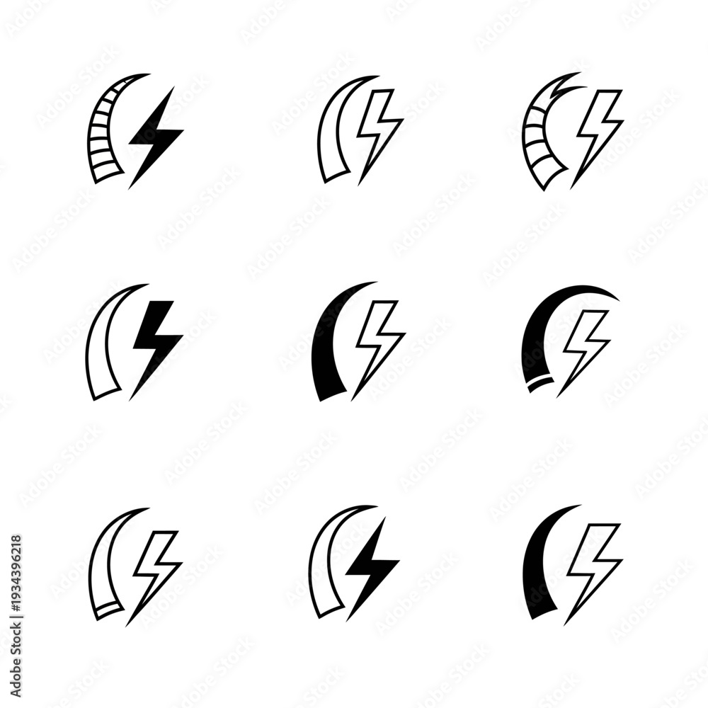 Obraz premium Lightning Bolt Icons: Energy, Power, and Electricity Symbols Collection