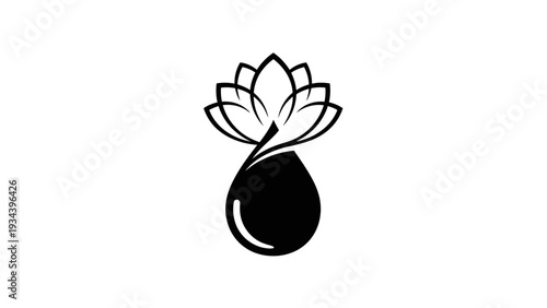 Lotus Flower Droplet Logo Icon Symbol - Essential Oil, Spa, Wellness, Nature