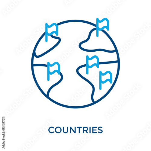 Countries Icon Outline Color Style. Vector Illustration For Graphic Design