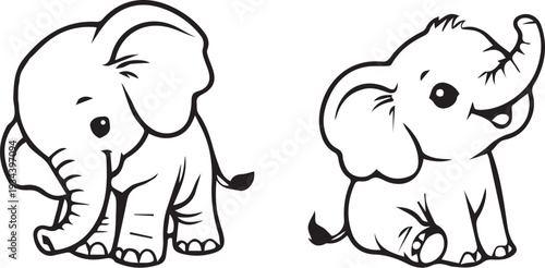 Cute Elephant Coloring Page for Kids – Baby Elephant Black and White Line Art