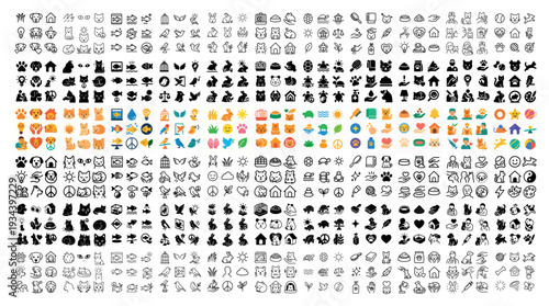 Pet icons with cat dog paw colorful