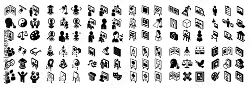Education icons with presentation easel book outline