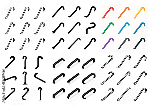 Mobility icons with cane hook handle simple