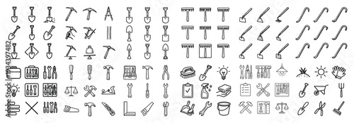Tool icons with shovel pickaxe rake minimal