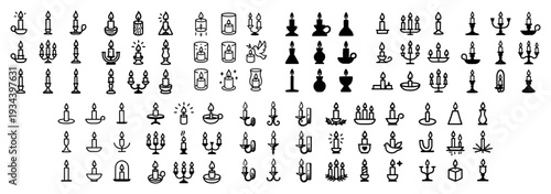 Candle icons with flame holder outline minimal