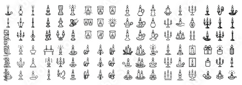 Decoration icons with candle holder flame outline