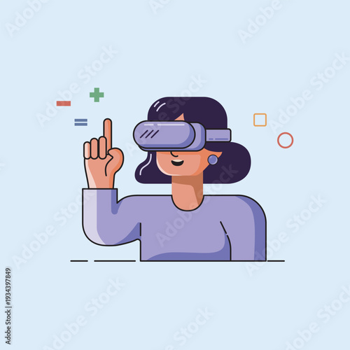 Minimalist Vector Illustration of Woman with VR Headset