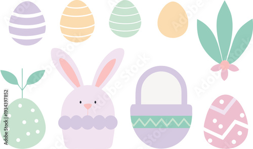 Colorful collection of easter-themed icons and illustrations