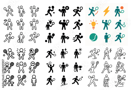 Sports icons with tennis racket player outline