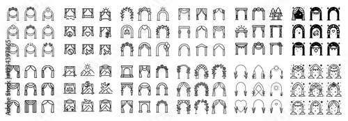 Ceremony icons with arches curtain drape minimal