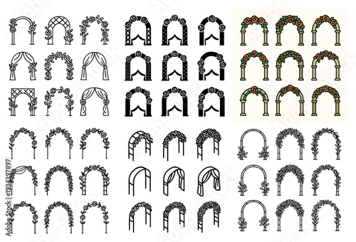 Wedding icons with arch rose drape decorative