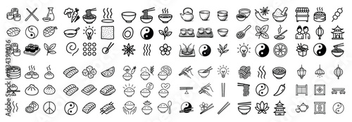 Culinary icons with bowl chop stick sushi minimal