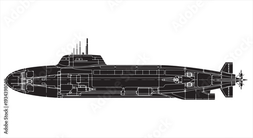Submarine Blueprint – Vehicle CAD Technical Diagram for Maritime & Naval Design
