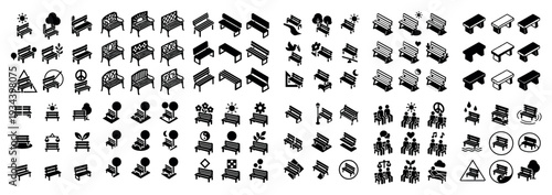 Park icons with bench and people minimal