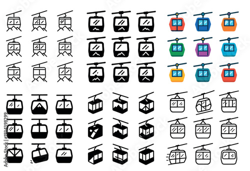 Transport icons with cable car gondola colorful