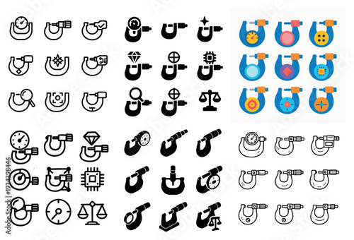 Measurement icons with micrometer caliper gauge outline