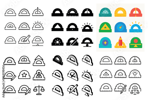 Education icons with protractor pencil balance outline