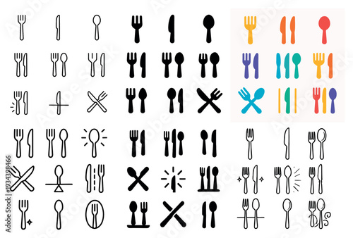 Kitchen icons with fork spoon knife minimal