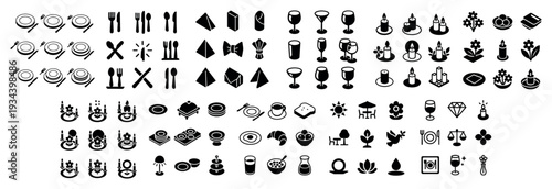 Dining icons with plate fork wine flat