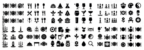 Restaurant icons with plate fork and glass minimal