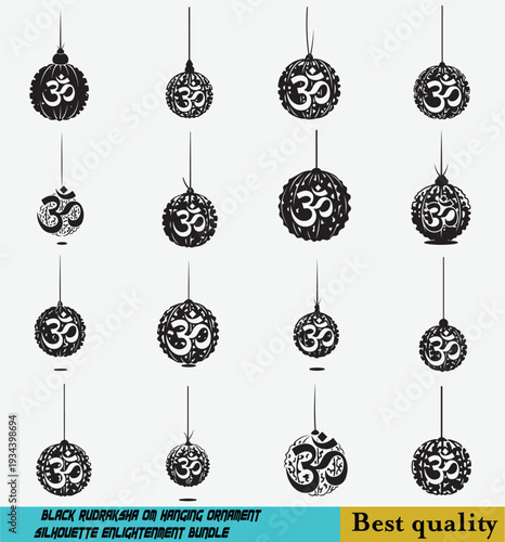 Black Hindu God Shive Rudraksha Om hanging ornament silhouette enlightenment bundle vector art set