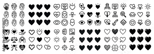 Health icons with heart and pulse outline