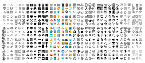 Assorted icons with grid symbol app minimal