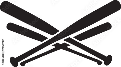 Crossed Baseball Bats in Black Silhouette on White Background