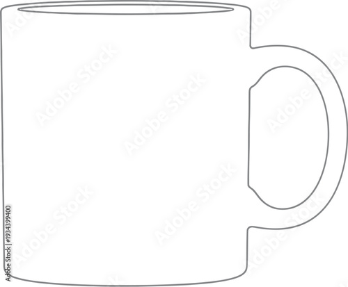 Blank white coffee mug outline template stands ready for custom design.