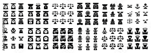 Weighing icons with scale dial balance minimal