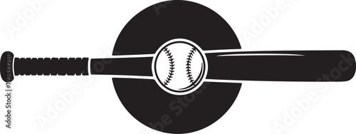 Baseball Bat and Ball Icon in Black and White