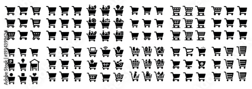 Retail icons with cart basket bag minimal