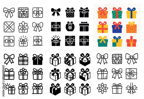 Celebration icons with gift box bow colorful
