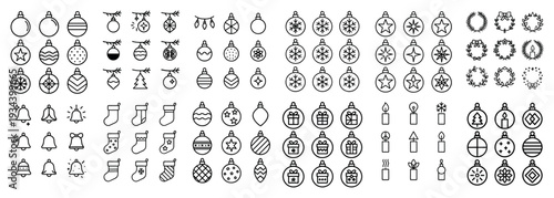 Holiday icons with bauble bell wreath outline