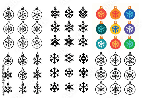 Holiday icons with ornament snowflake flat