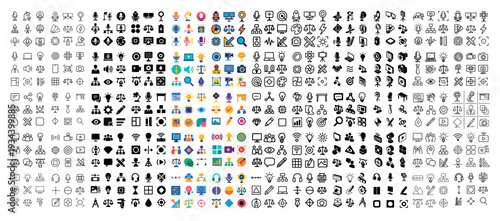 Web icons with assorted symbols tiny outline