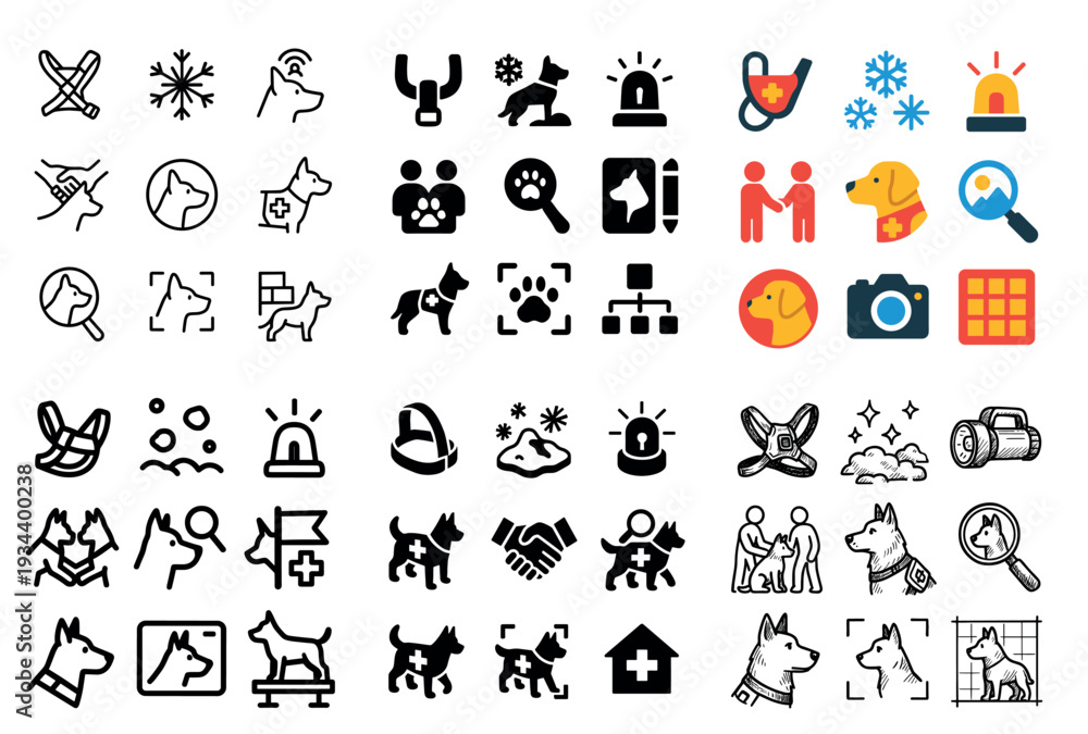 Obraz premium Pet care icons with dogs and collars flat