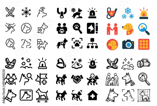 Pet care icons with dogs and collars flat
