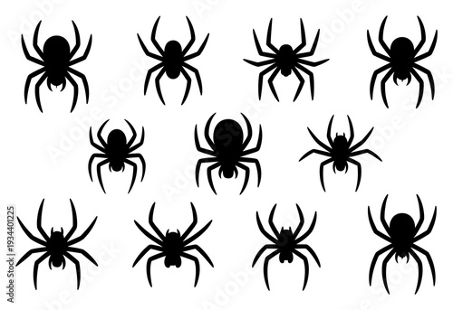 Black Spider Silhouette Collection Vector Illustration