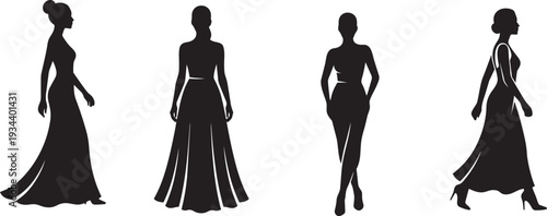 Elegant Silhouettes of Women in Flowing Gowns Showcasing Fashion and Grace