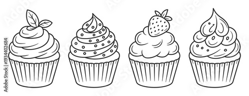 Hand-Drawn Cupcake Vector Illustration Set