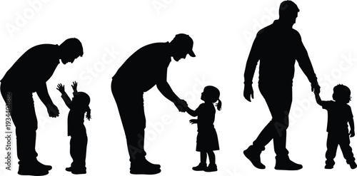 Black silhouettes of adults and children interacting people