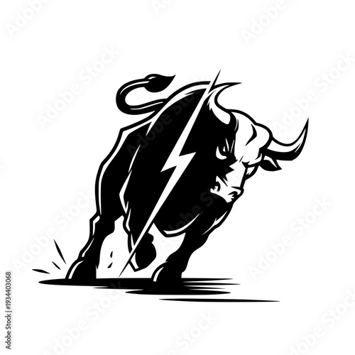 Powerful bull charging with lightning energy