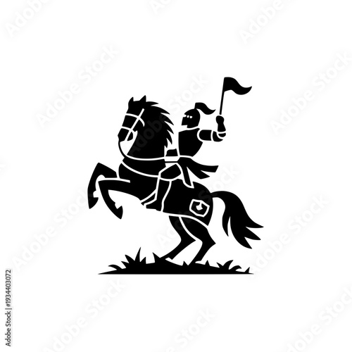 Knight on horseback holding flag in dynamic pose