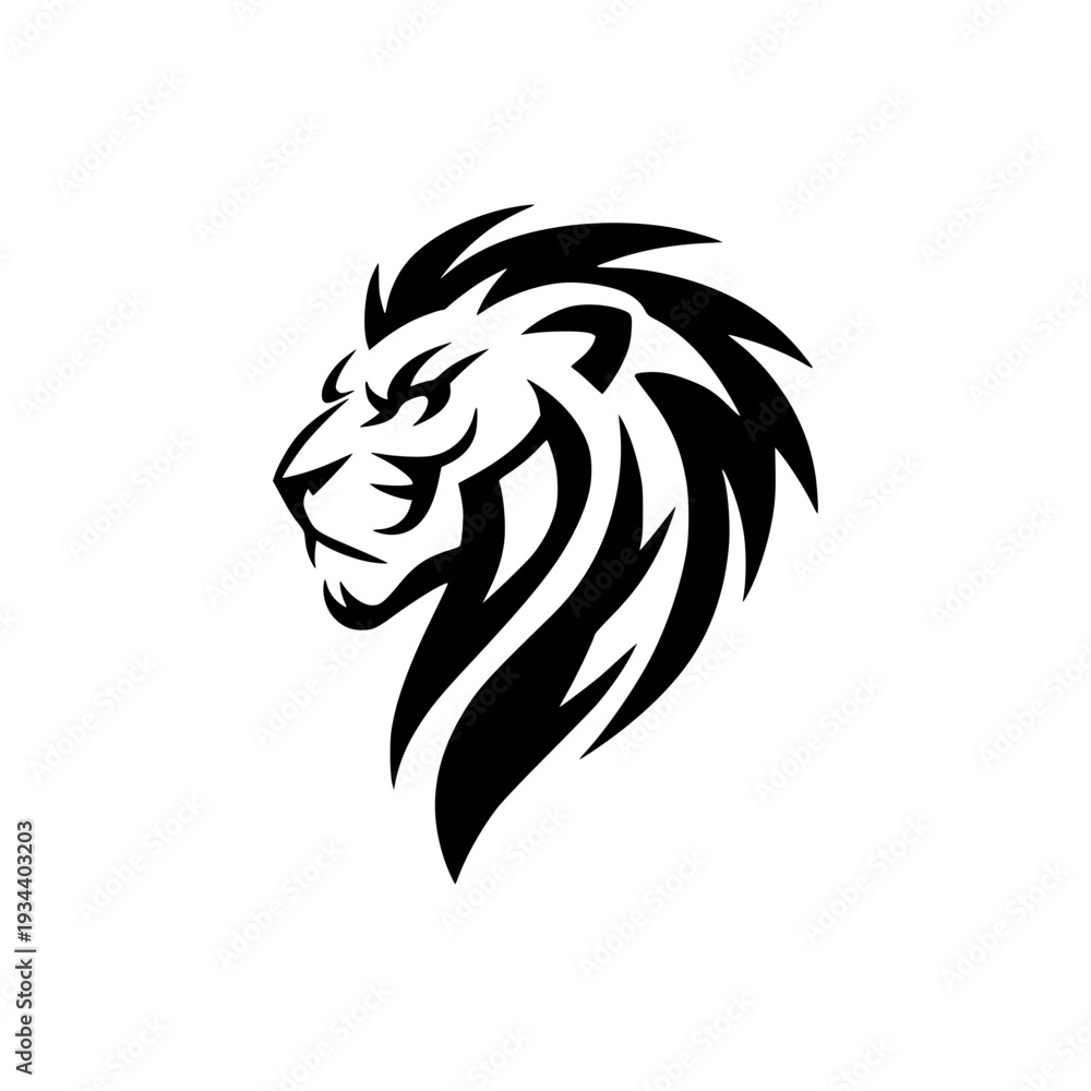 Fototapeta premium Majestic lion head in bold black and white vector illustration