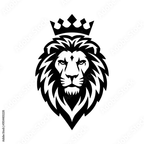 Majestic lion wearing crown symbolizing power and royalty
