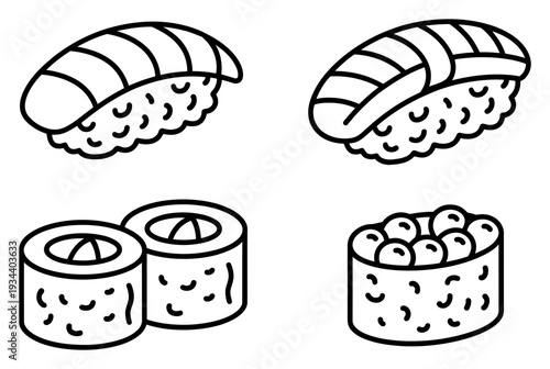 Sushi Set Simple Black White Vector Illustration