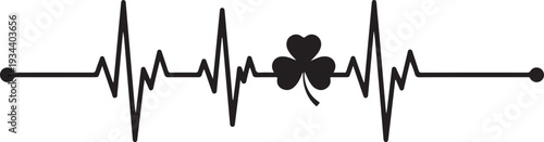 Ecg heartbeat with lucky clover symbol