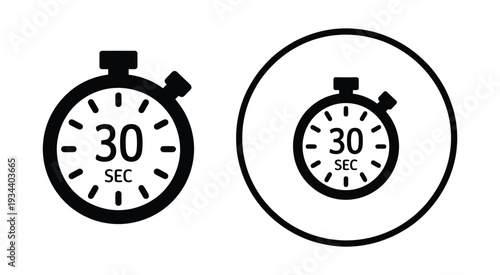 Stopwatch icon, 30 second timer symbol, countdown clock graphic